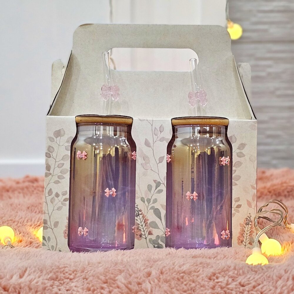 Viral Bow Tumblers with Straws - NWT, Coquette, Bow, Pink